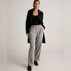 Quince Gray Stretch Crepe Pleated High Waisted Wide Leg Pants Size 8